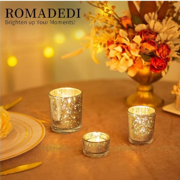 6 pc / 3 sizes - Silver Mercury Glass Tealight / Votive Candle Holder Set - Picture 5 of 9